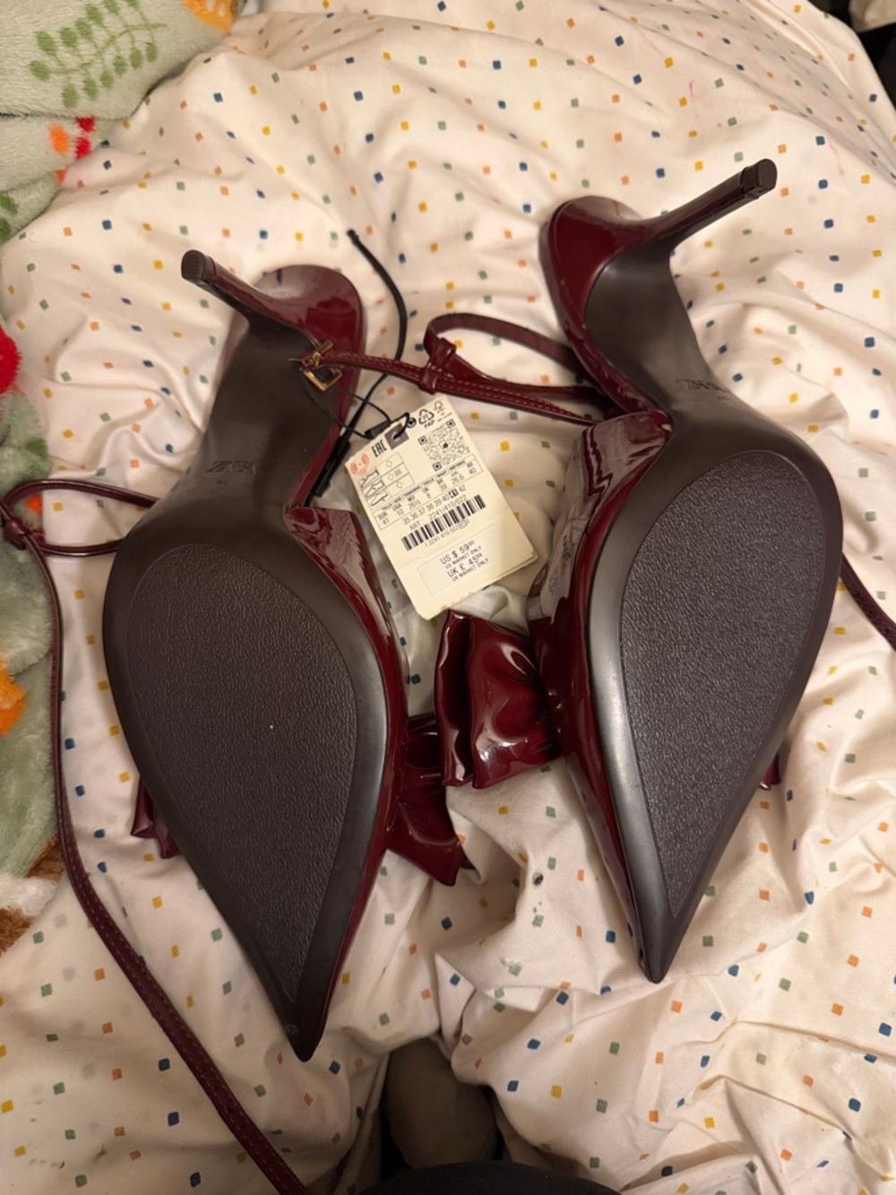 Zara Patent Burgundy Pointed Bow Slingback Flats - Picture 2 of 4